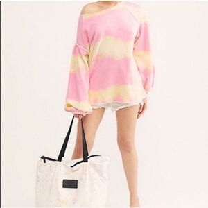 Free People Oversized Feels Right Sweatshirt Tie Dye Neon Pink/ Yellow